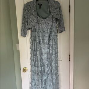 R&M Richards Silver Lace Long Sleeve Dress with Jacket